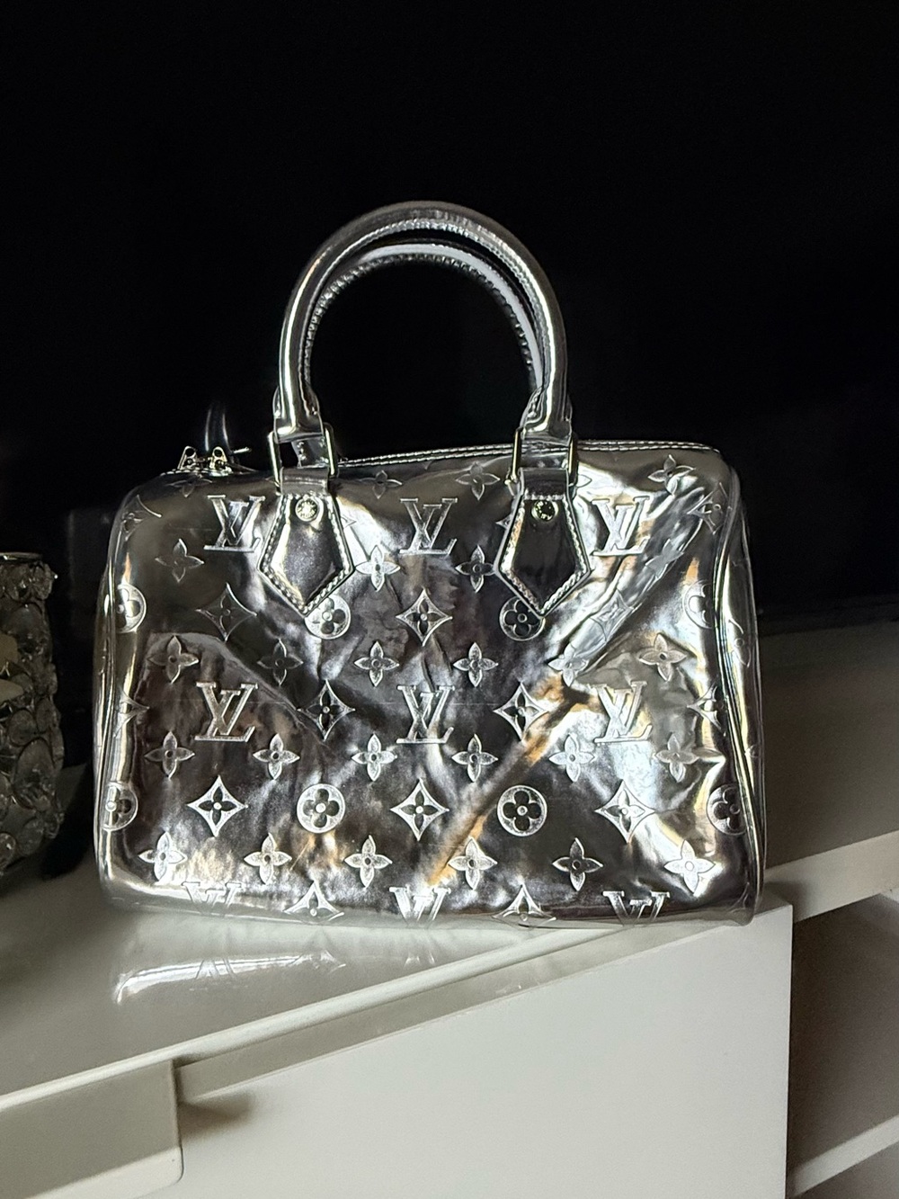 Louis Vuitton Silver Monogram Vernis Alma-Style Satchel